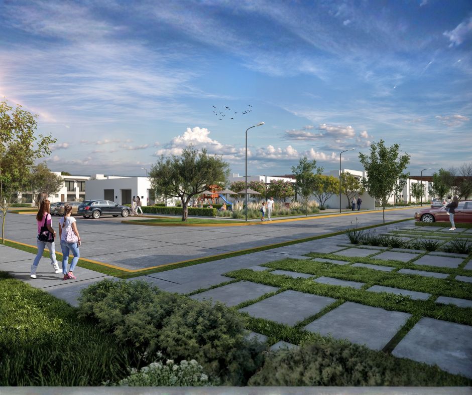 Render de casas con 5 m de frente en Aronah Alba, fraccionamiento sur de León