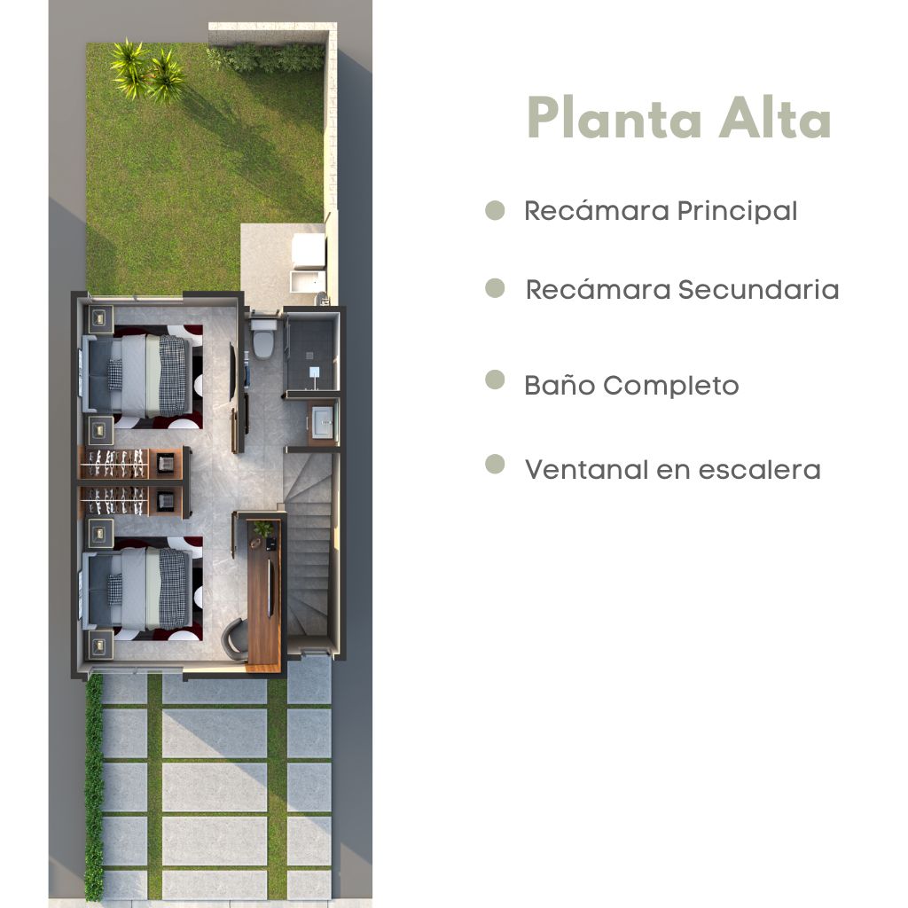 Plano planta alta del modelo Arya en Aronah Alba