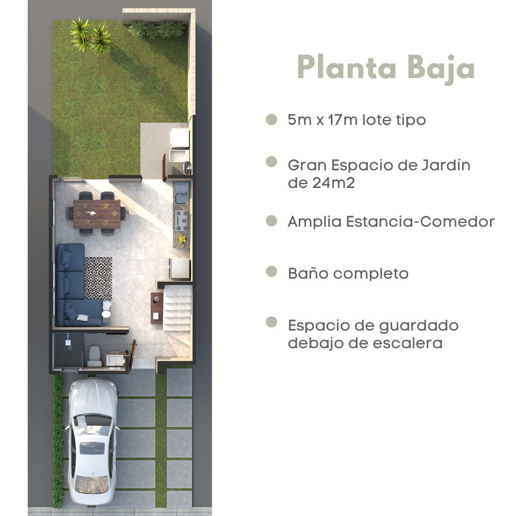 Plano planta baja del modelo Arya en Aronah Alba