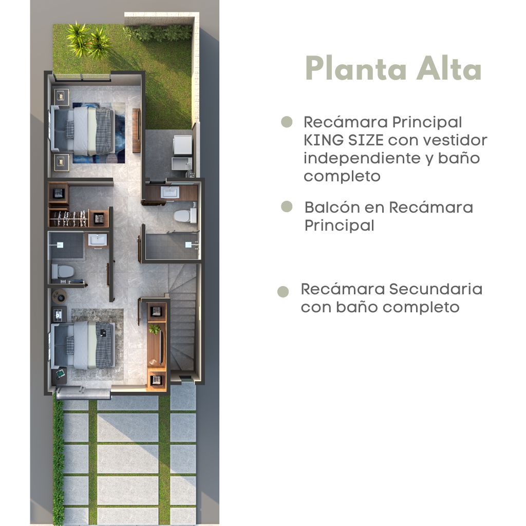 Plano planta alta del modelo Arya Plus en Aronah Alba