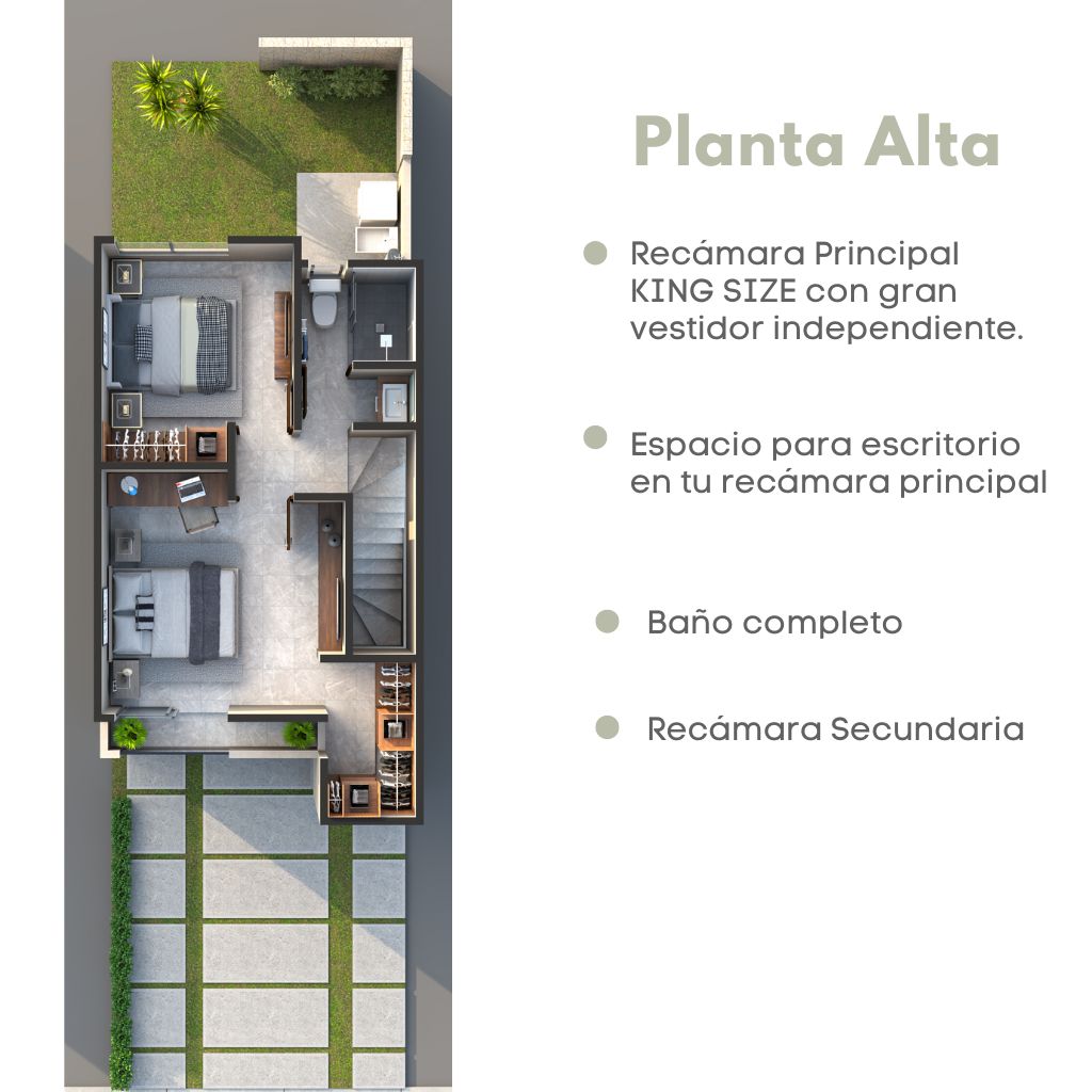 Plano planta alta del modelo Milo en Aronah Alba