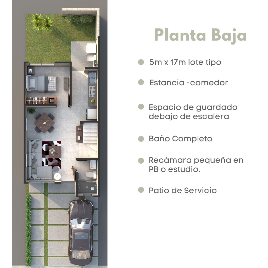 Plano planta baja del modelo Milo en Aronah Alba